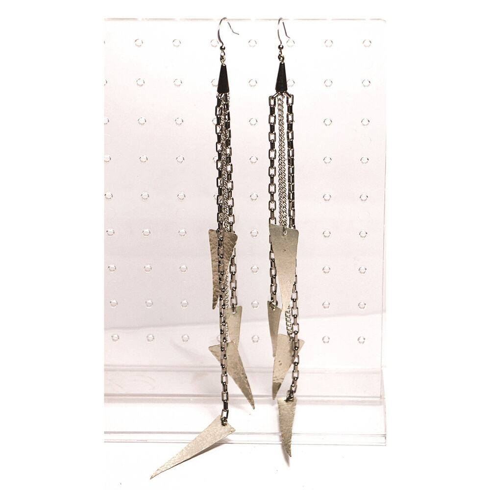One‑of‑a‑Kind Handmade Silver‑Tone Geometric Drop Earrings – Long Art Dangles
